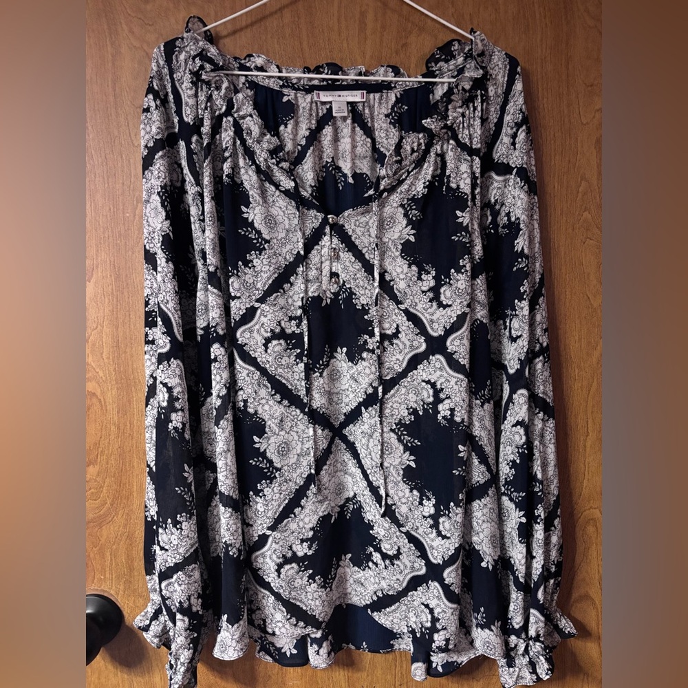 Tommy Hilfiger Navy and White Floral Blouse